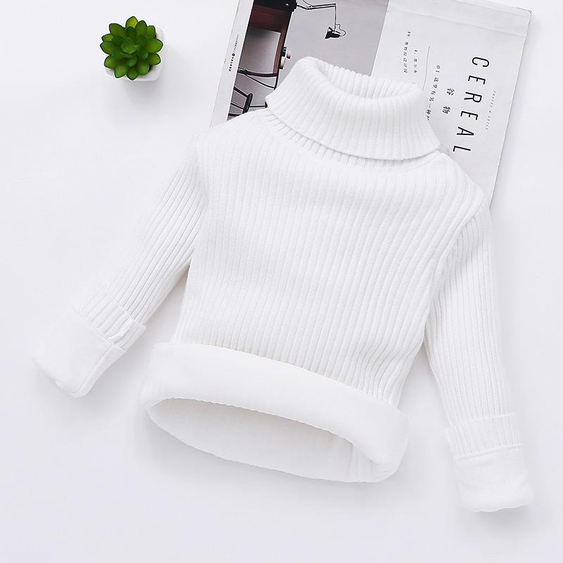 Children's Slim Fit Knit Sweater with High Neck and Velvet Lining for Autumn and Winter.