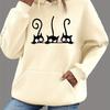Women's Autumn and Winter Casual Loose Warm Personalized Cat Pattern Printed Suede Long Sleeved Hooded Sweatshirt