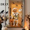 Waterproof Holiday Window Film Halloween Clings, Pumpkins Skeletons Ghosts And Bats Print Decorative Indoor Outdoor Glass Ornaments