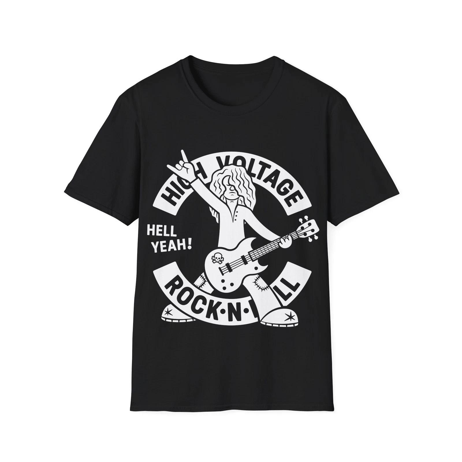 High Voltage Rock N Roll T-Shirt, Funny Cartoon Guitarist Tee, Musician Gift S