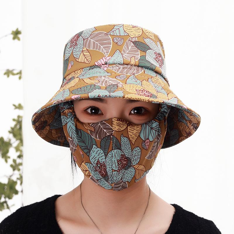 Sunscreen sun hat, mask integrated face cover, dust-proof ultraviolet light outdoor tea picking sun hat, small fragrance and versatile