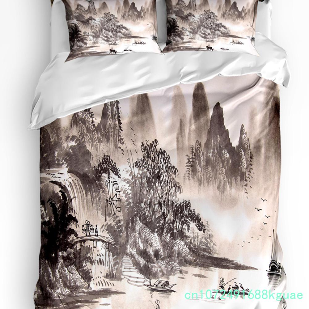 3pcs Bedding Set Canada Lake Landscape Rock Mountain Peaks Trees Duvet Cover Pillow Case Boy Kid Teen Girl Bedding Covers Set