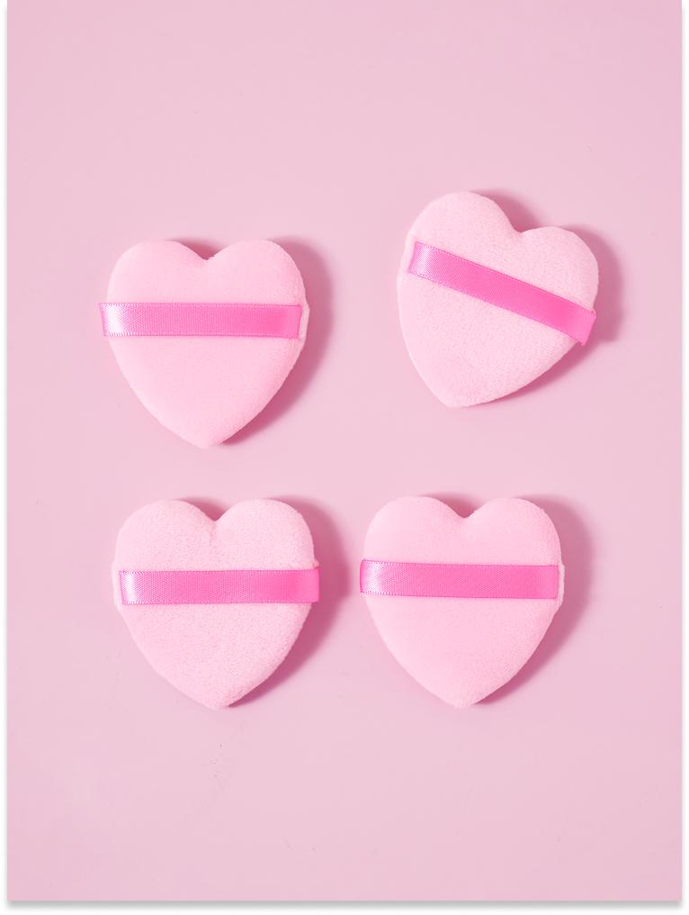 Lovely Heart Double-Sided Powder Puffs (4-Pack) 1ea