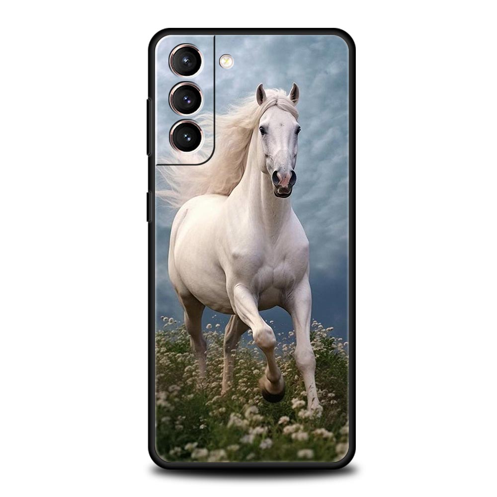 Black White Horses Galloping Phone Case For Samsung Galaxy S26 Ultra S25 Plus S24 FE S23 S22 5G S21 S20 Cover Black Soft