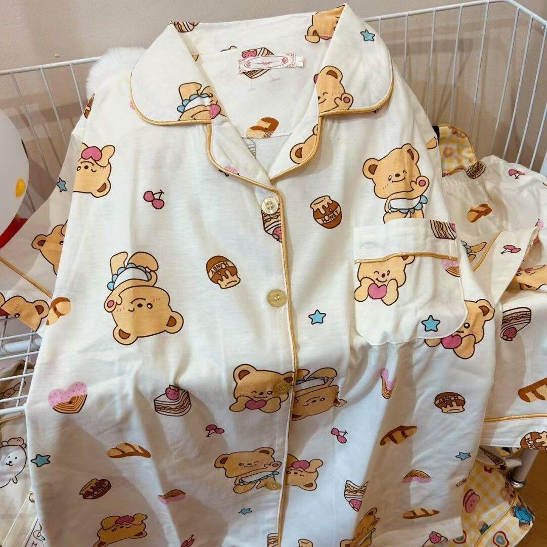

Butter bear pajamas women s summer short sleeves ins cartoon cute student loungewear suit outside cute wind s [recommended weight 80-95]