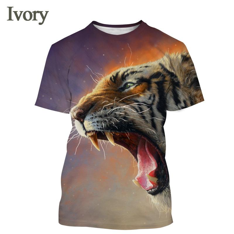 Summer Round Neck Tiger Pattern 3D Print Top Fashionable Casual Short Sleeved Men's T-shirts
