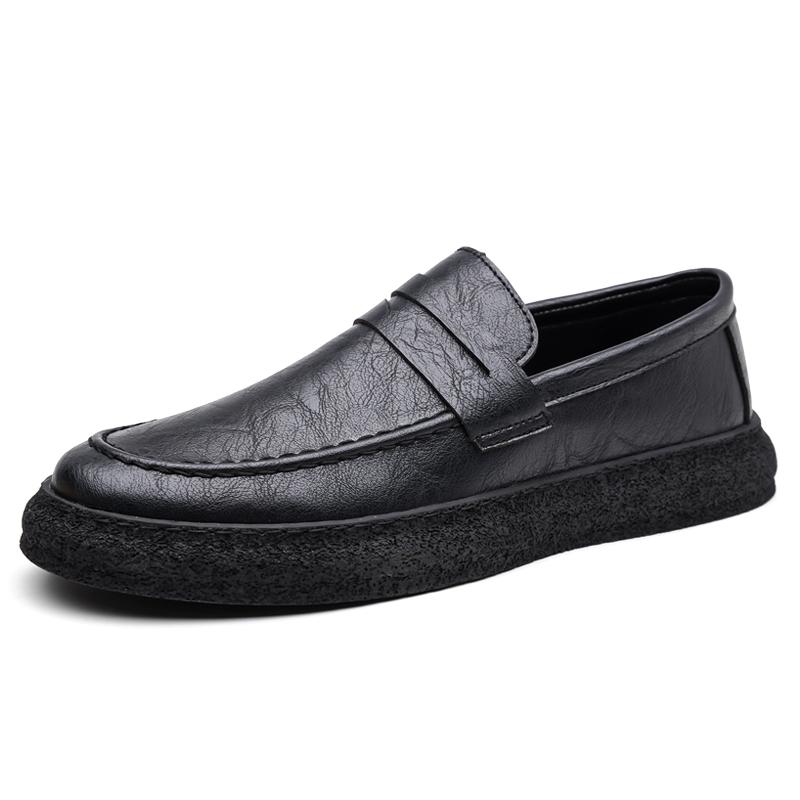 New Style Men's Casual Driving Soft Bottom Shoes Spring British Style Slip-On Lazy Person Comfortable Rubber Sole Leather Shoes