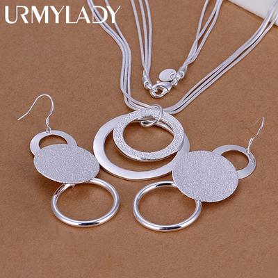 URMYLADY 925 gümüş düğün noel hediyesi retro çift mat geometrik kolye kolye damla küpe moda takı setleri