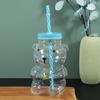 Yousheng Bear Glass Sippy Cup with Leak-Proof Lid Straw Cute Bear Glass Mug for Juice Milk Tea Smoothies Creative Bear-themed Drinkware