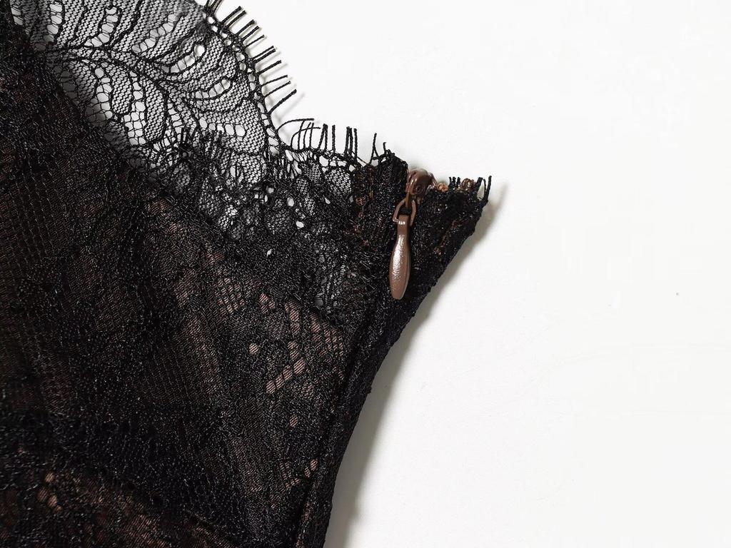Asymmetrical Lace Dress with Silk Satin Texture: European & American Women's Fashion