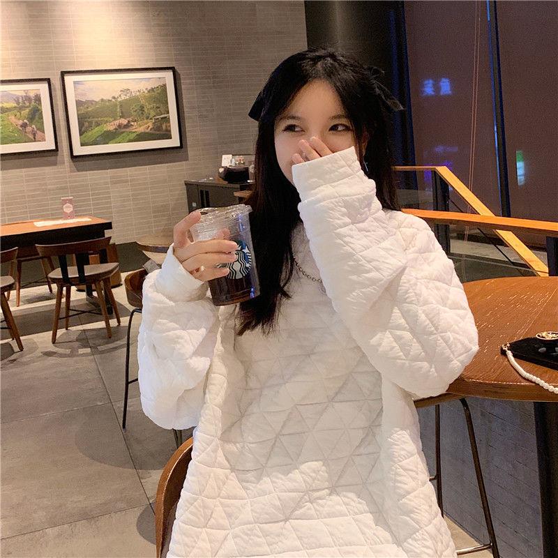 Women's Korean Style Quilted Cotton Sweatshirt - Thickened, Loose Fit, Autumn/Winter Solid Color Bubble Air Top Jacket