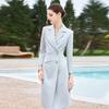 Blue Two-Button Suit Collar Women's Mid-Length Dress - Spring & Autumn Style
