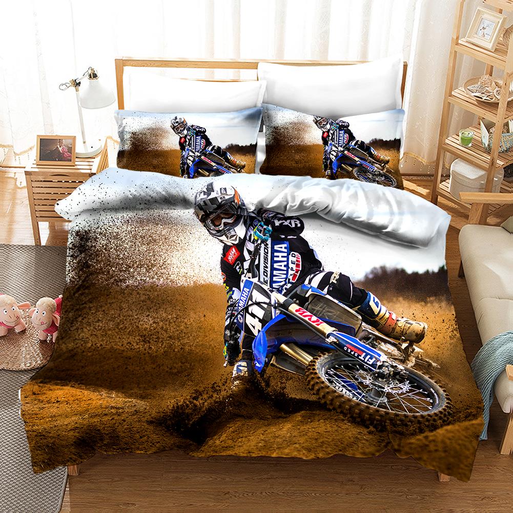 Lyxigt sängklädesset Motorcykelmönster Påslakanset med örngott Motocross Överkast pojkes sängset
