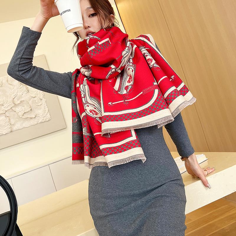 Winter Imitation Cashmere Scarf for Women New Style Light Luxury Fashion Double Sided Scarf Warm Plus Velvet Versatile Windproof Shawl