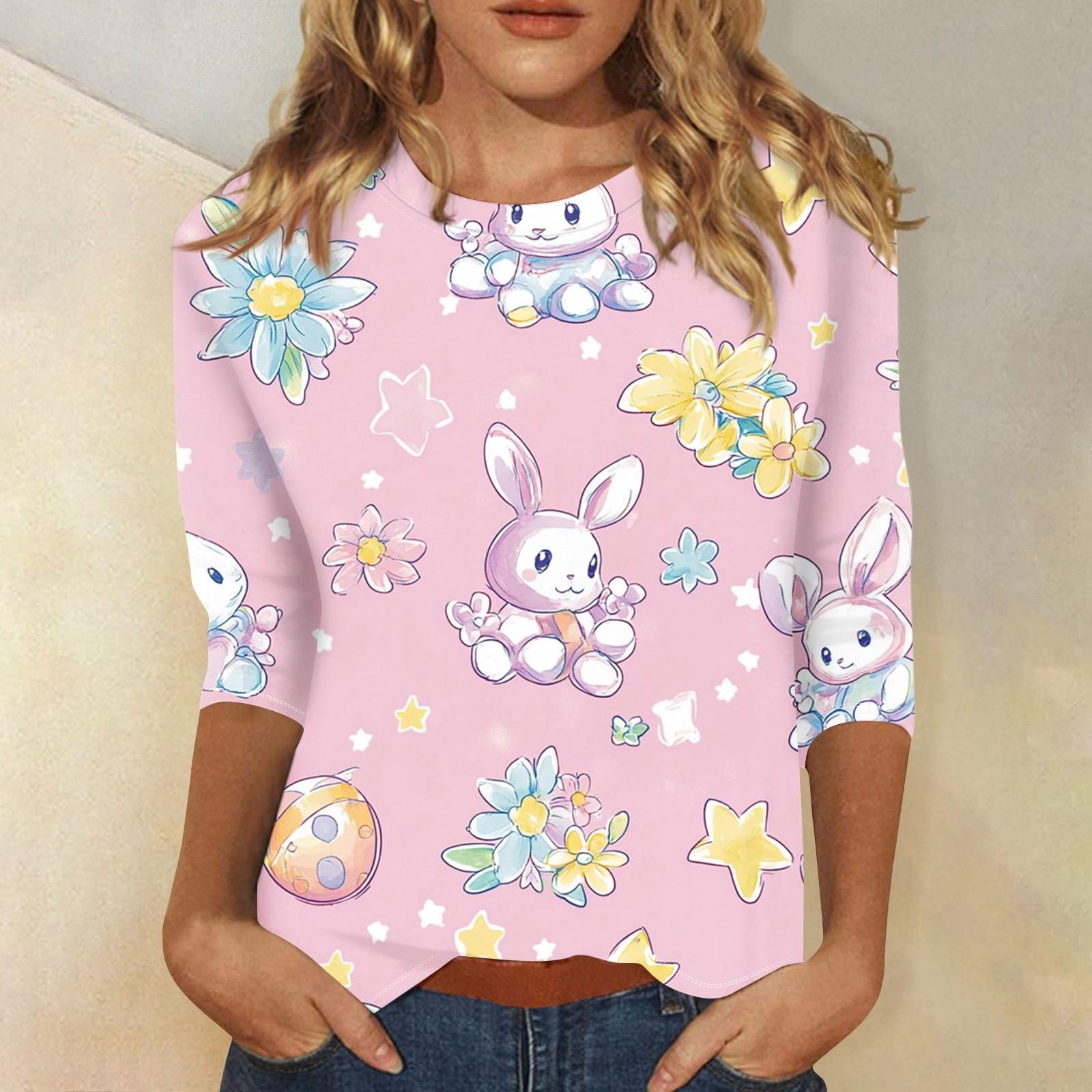 

Футболка женская с рукавом 3/4, повседневный топ с пасхальным принтом, футболка с круглым вырезом XL арбуз красный