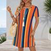 Women s Plus Size White Blue Polka Dot Printed Round Neck Short Sleeve A Line Dress
