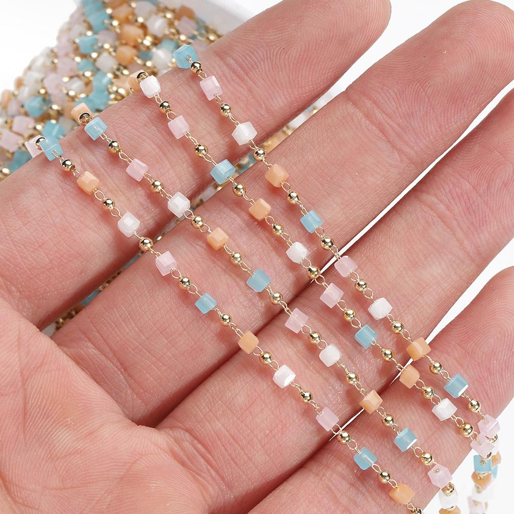 1Meter Crystal Cube Bead Chain Macaroon Colorful Bohemian Square Beads Chain for Necklace Bracelets Jewelry Making DIY