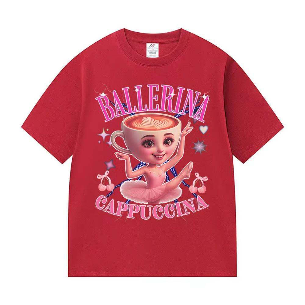 Funny Ballerina Capucina Graphic Tee Shirt Men's Women Coffee Lover Gift Cotton T-shirts Summer Cute O-Neck Short Sleeve T-shirt
