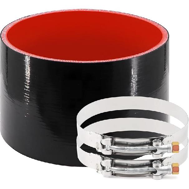 ID 4 Inch(102Mm) High Temperature 4-Ply Reinforced Straight Silicone Hose Performance Coupler With 2Pcs T-Bolt Clamps Suitable High Level Turbo Pipe