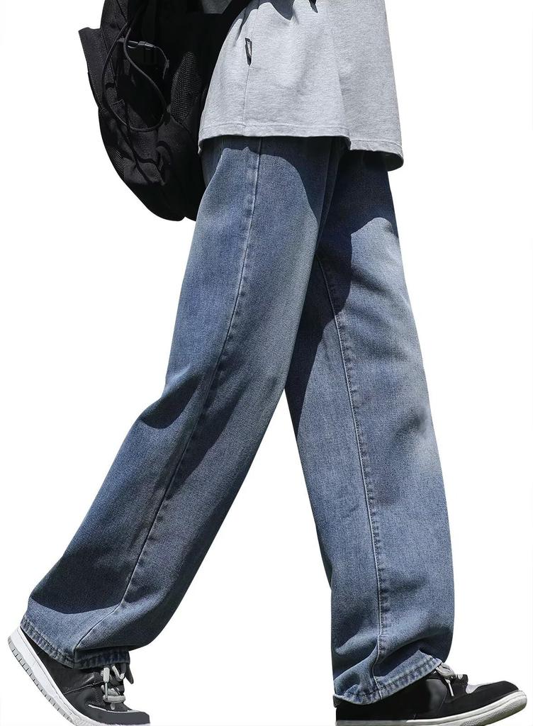 Bluefeel Wide Leg Plus and Straight Wide Leg Pants for Street and Dark Blue Men's Jeans, Sizes, Comfortable, Breathable, Hardwearing, Fit, Style,