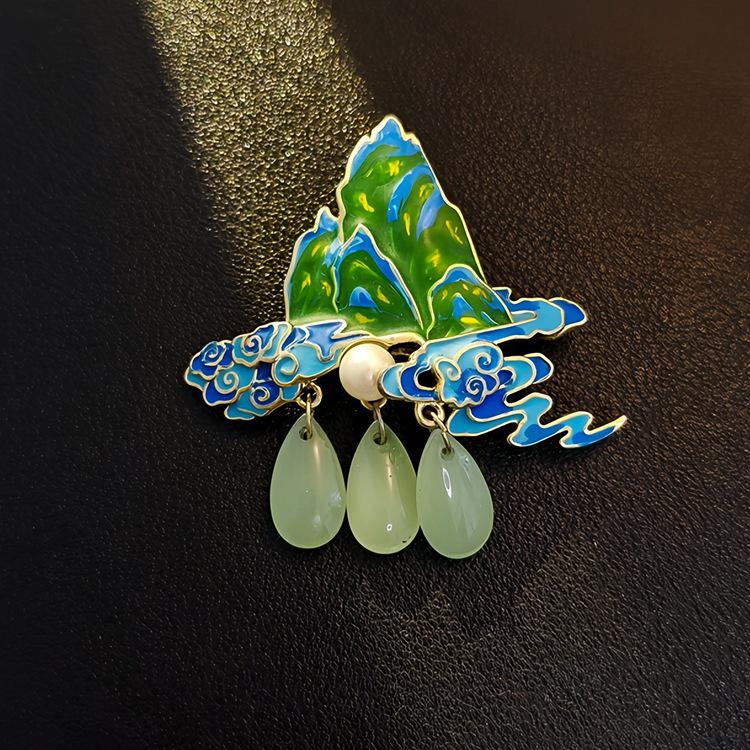 Elegante chinesische Retro-Emaille-Brosche Phönix & Schmetterling für Damen