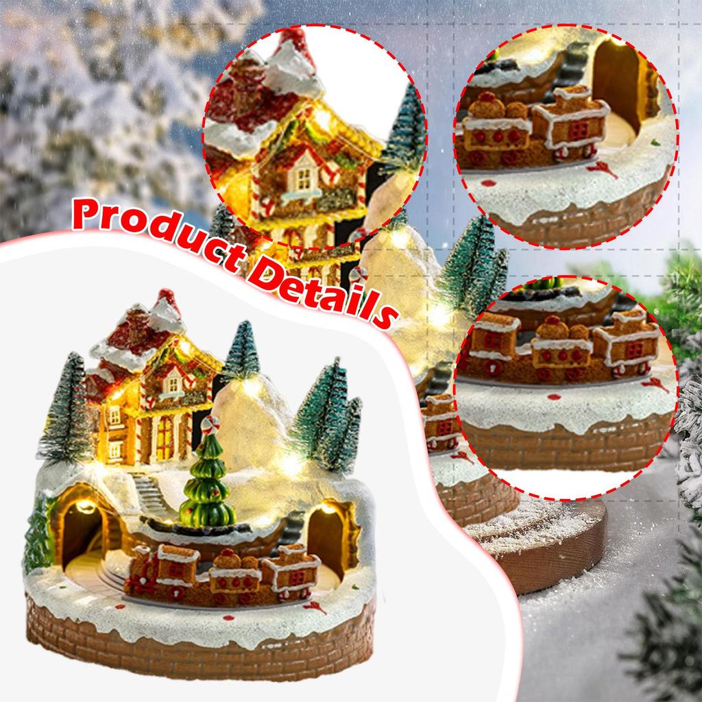 Christmas Music Box with Lights Desktop Xmas Gift for Kids Adults Holiday Decoration Seasonal Creative Resin Rotating Train