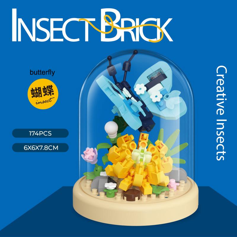 Miniatur-Insektenfiguren-Serie, Mikro-Bausteine, Lernspielzeug für Kinder, Blumenbausteine, Plastikspielzeug, Geschenke