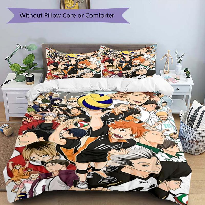 3pcs Duvet Cover Set (1*Duvet Cover + 2*Pillowcase, Without Core), Haikyu Print Bedding Set, Bedroom Decor, All‑Season, Birthday Gift