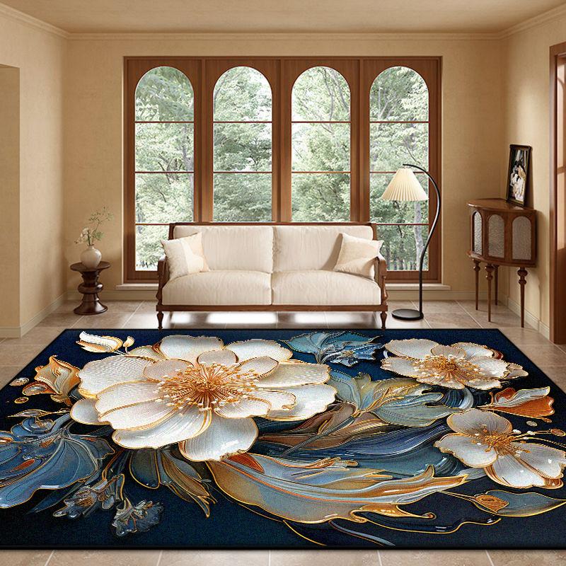 Modern Plant Pattern Large Living Room Rug Non-slip Flower Design Sofa Table Mat Soft Bedroom Decoration Aesthetic Rug Washable