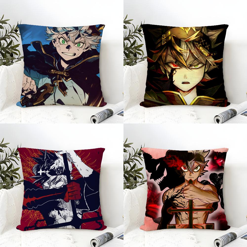 Cartoon Black CClover Cushion Cover Eco Linen Pillow Case DoubleSided Print Breathable Durable Zipper Home Decor Gift