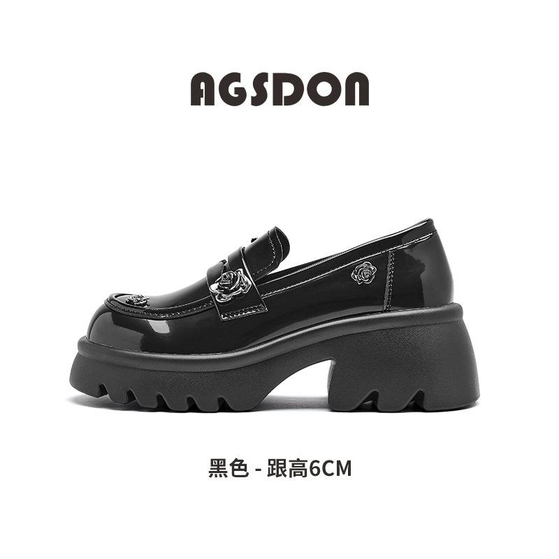 Augustine black platform loafers for women's 2025 autumn new models with skirts, thick heels, and jk small leather shoes.