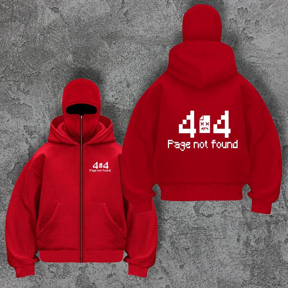 Oversized Street Style Hooded Sweatshirt, Face Mask, Ninja 404, High-end Hoodie Zipper Not Found
