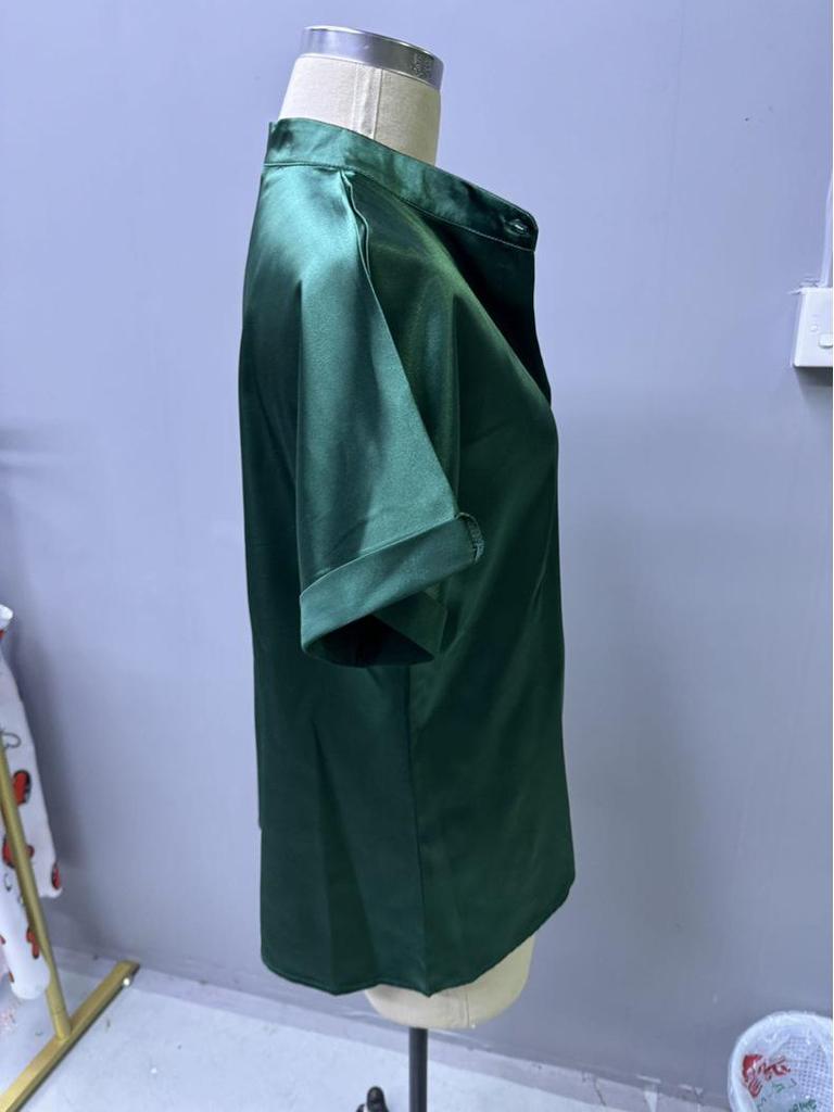 Elegante Satin-Herbstbluse - Europäischer & Amerikanischer Stil, Kurzarm Stehkragen