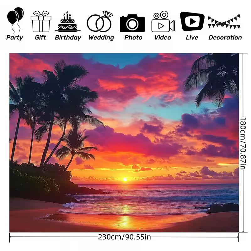 2D Hawaiian Sunset Beach Backdrop Ocean Palm Tree Background 47.2x31.5inch/120*80cm