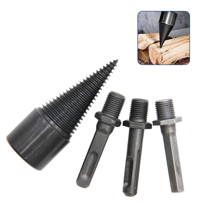 4pc 32mm Blackened Interchangeable Handle Chopping Drill Bit Electric Drill Electric Hammer Machine Tool Set for Breaking Wood