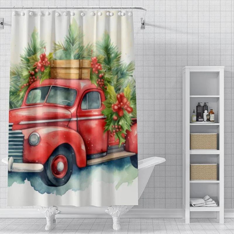 Home Decoration Shower Curtains For Bathroom Waterproof Curtain Fabric Modern Nordic Style Living Room Merry Christmas Winter
