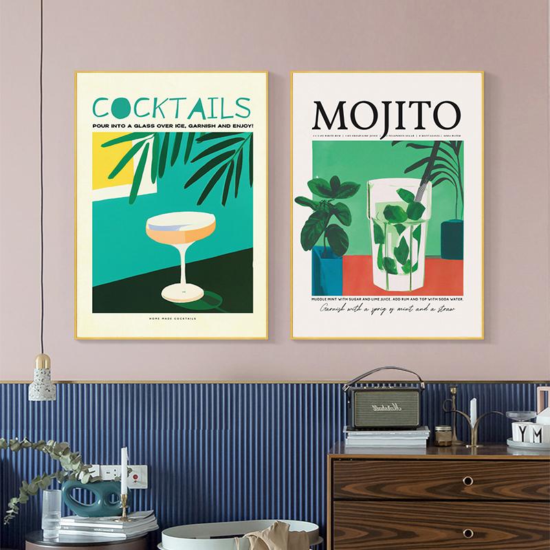 Cartoon Fruit Juice Mojito Aperol Spritz Posters and Print Sangria Drink Negroni Canvas Painting Club Bar Shop Home Decoration No Frame