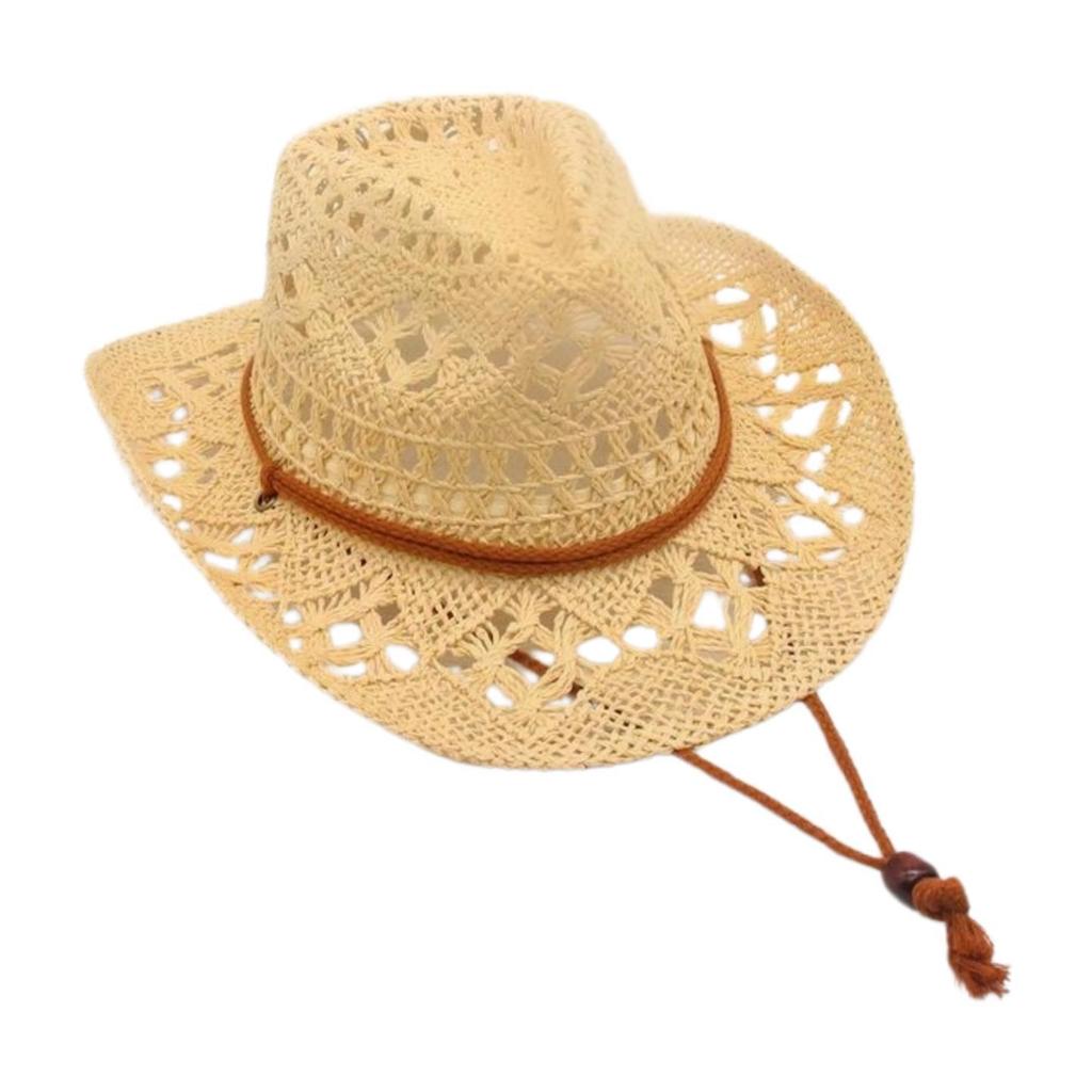 Hollow Breathable Spring And Summer Windproof Sun Hat Simple Travel Beach Travel Cowboy Straw Hat