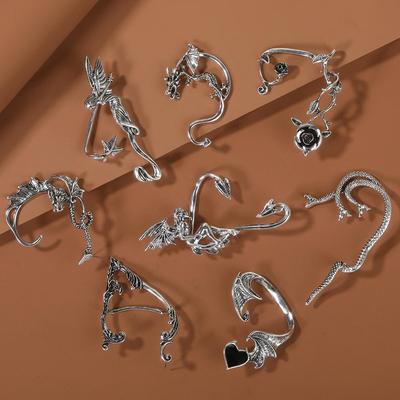 Clips d'oreille ailes d'elfe gothique rétro: Boucles d'oreilles style punk sombre diable et dragon pour femmes
