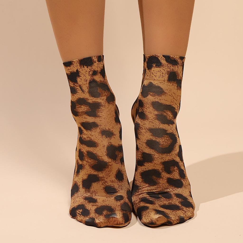 Leopard Large Flower Print Short Socks Single Summer High Elastic Comfortable Breathable Ultra Thin Shoes Short Stockings