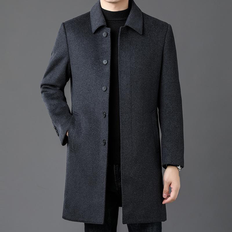 Woolen Coat Men s Autumn and Winter Double-sided Woolen Coat Mid-length Lapel Light Luxury Cashmere Thickened Windbreaker for Men 170