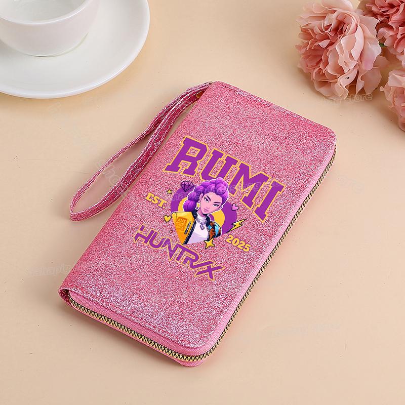 Vysoce kvalitní KPop Lovci démonů Dlouhá peněženka Dámské peněženky na zip Sequin Bling Koženka Kapsa na mince Držák na ID Kartu Dámské Clutch Peněženky