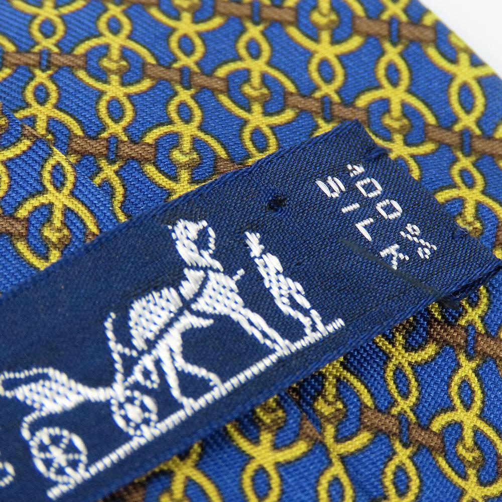 Used HERMES Tie Silk Navy Yellow Business