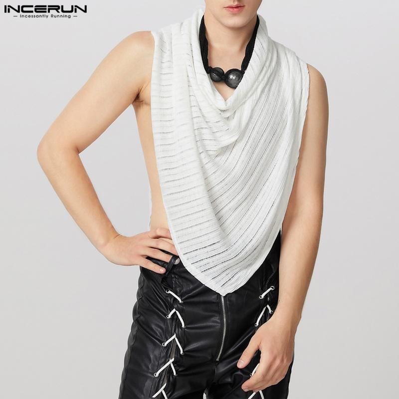 

INCERUN Men Swing Collar Sleeveless Hollow Irregular Texture Tank Tops M
