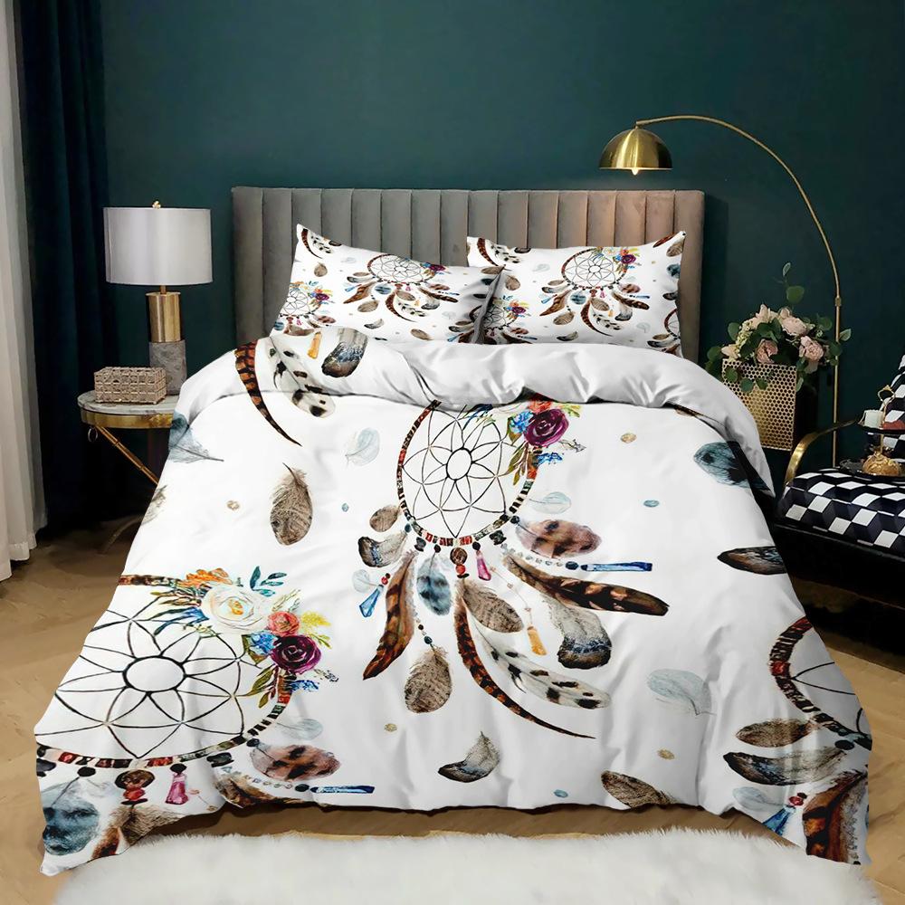 Sada povlečení lapač snů pro děti Sada povlečení z polyesteru 3D tisk Barevný vzor peříčka Bohémský styl King Queen Size