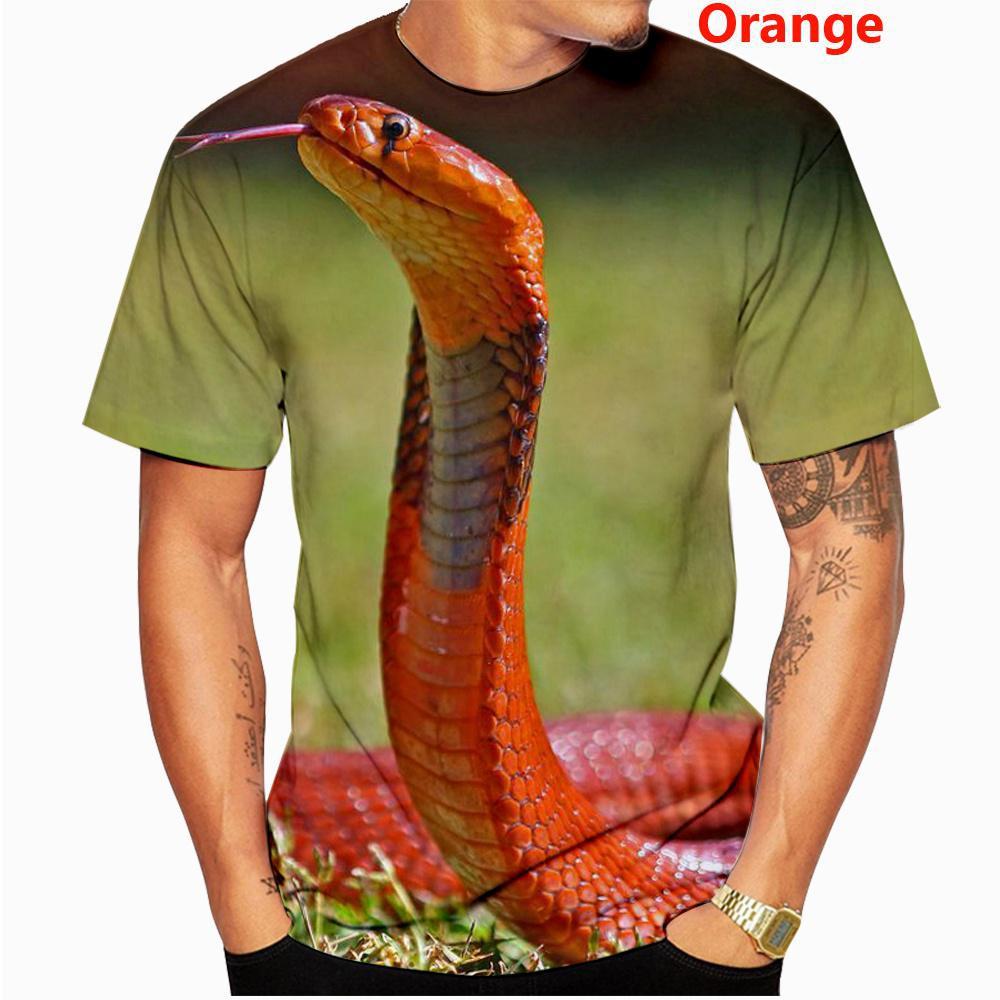 Summer Round Neck 3D Snake Pattern Print Top Fashionable Casual Short Sleeved Men's T-shirts