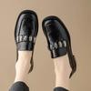 British Style Vintage Slip on Loafers for Women 2025 Spring and Autumn Soft Leather Square Toe Chunky Heel Loafers Shoes