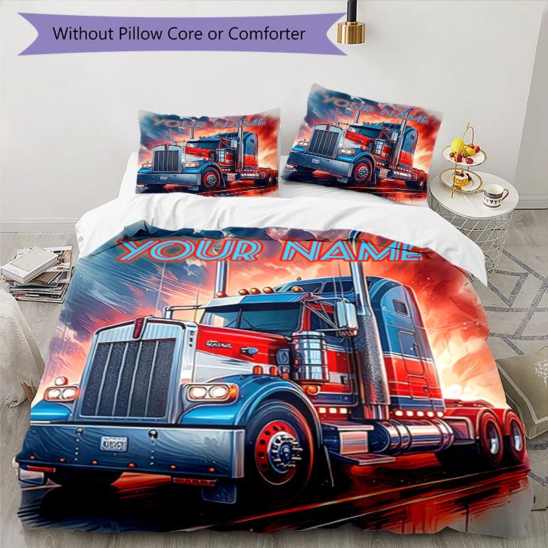 3PC Custom Name Truck Art Poster Bedding Set Duvet Cover Closure Includes 1 Duvet Cover & 2 Pillowcases for Bedroom