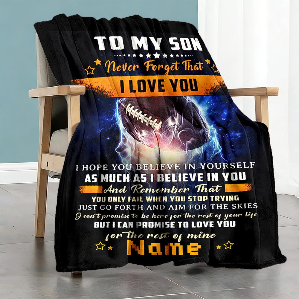 Football Son Personalized Text Blanket Multi-purpose Personalized Blanket Ultra-Soft Versatile for Couch Sofa Chair Nap for All Occasions
