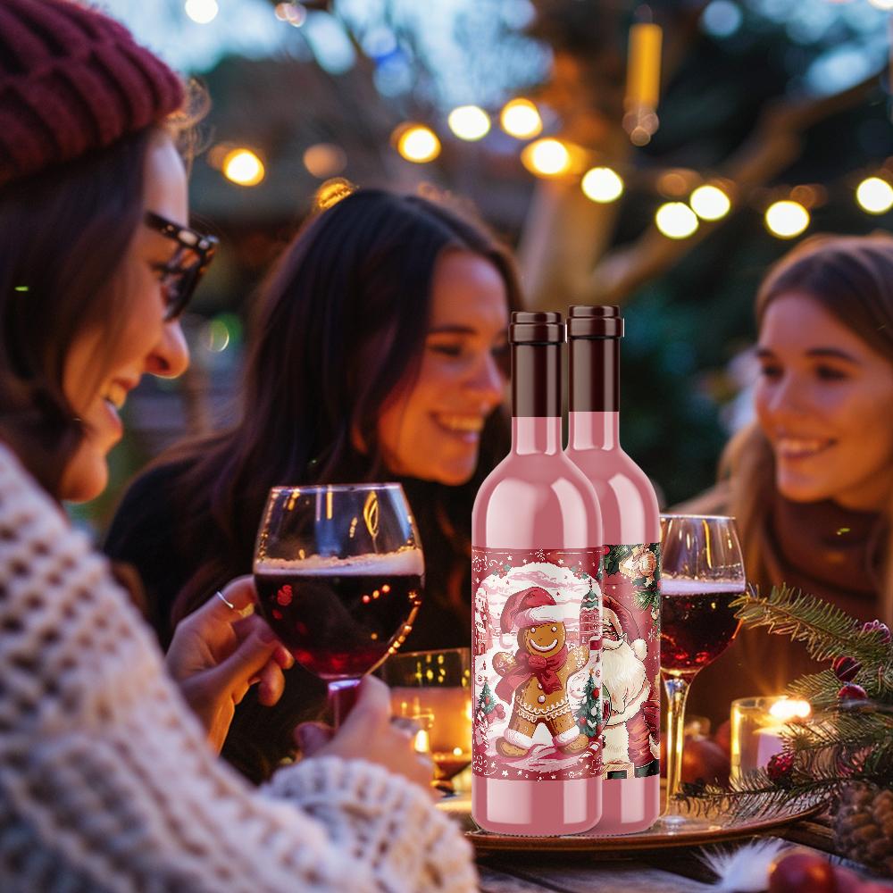 9pcs Christmas Decoration Wine Bottle Waterproof Stickers 5x3.93inch Christmas Wine Label, Christmas Party Decoration
